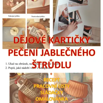 Dějové kartičky: pečení jablečného štrůdlu