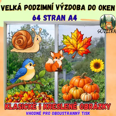 🍂 PODZIMNÍ VÝZDOBA DO OKEN – 2 GRAFICKÉ VARIANTY | 64 STRAN A4 🍁