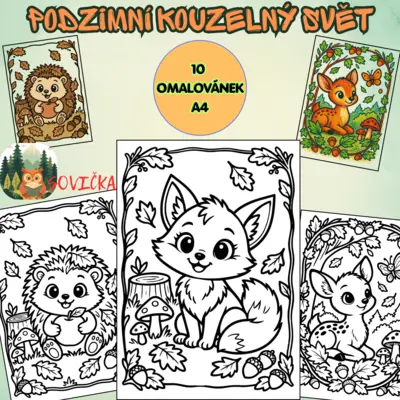 🍂 PODZIMNÍ KOUZELNÝ SVĚT – 10 VESELÝCH OMALOVÁNEK 🦊🦔