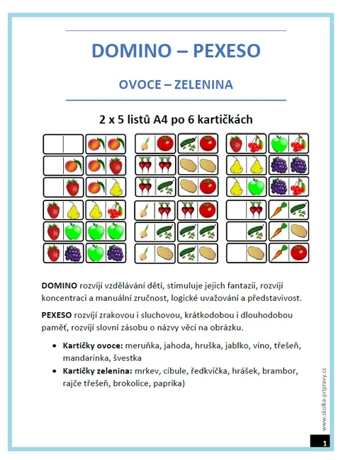 Domino - Pexeso - OVOCE a ZELENINA