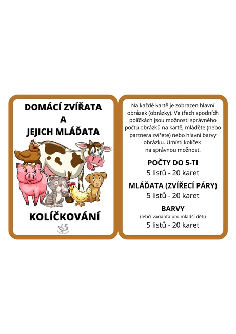 Domácí zvířata a jejich mláďata - kolíčkování