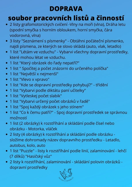 DOPRAVNÍ PROSTŘEDKY - pracovní listy