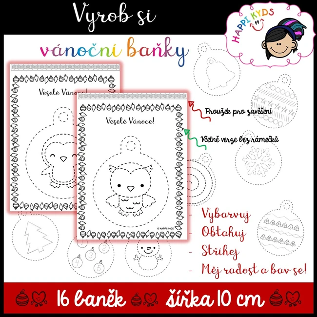 VYROB SI VÁNOČNÍ BAŇKY - vybarvuj, obtahuj a stříhej