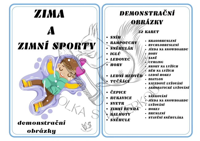 Zima, zimní sporty - demonstrační obrázky