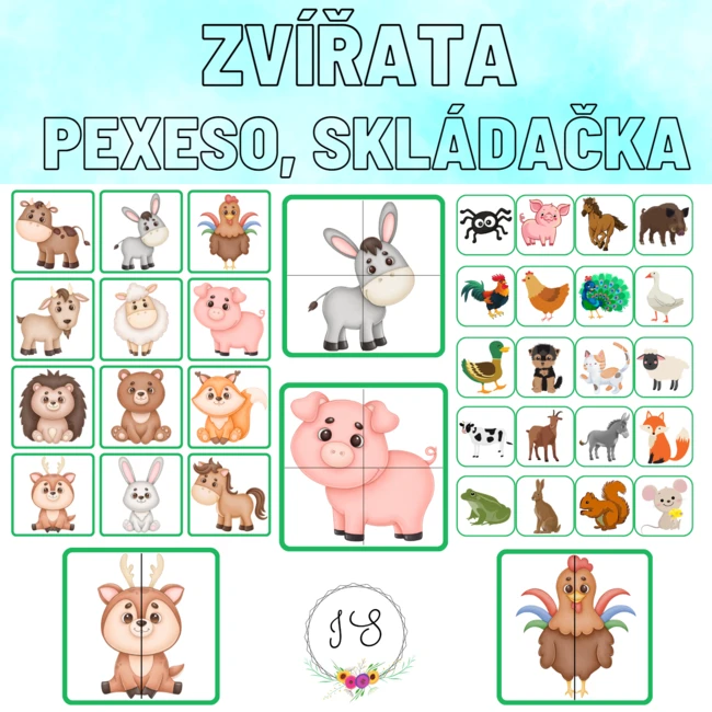 Zvířata - pexeso, skládačka