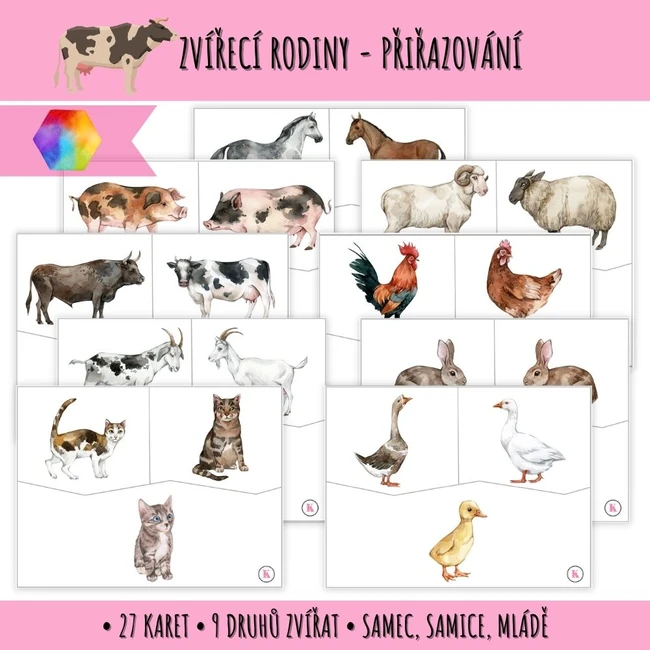Zvířecí rodiny - přiřazovací karty