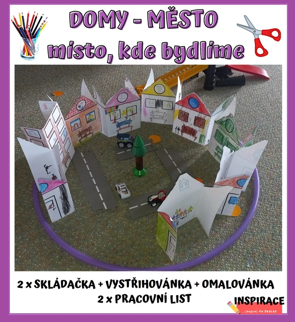 Vystřihovánka s omalovánkou / DOMY-MĚSTO-MÍSTO, kde bydlíme...