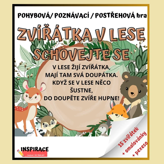 Pohybová/ postřehová / poznávací hra “ ZVÍŘÁTKA V LESE - SCHOVEJTE SE!" 🐿️🦅🐻