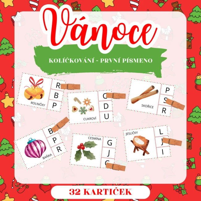 VÁNOCE - první písmeno ve slově (kolíčkování)