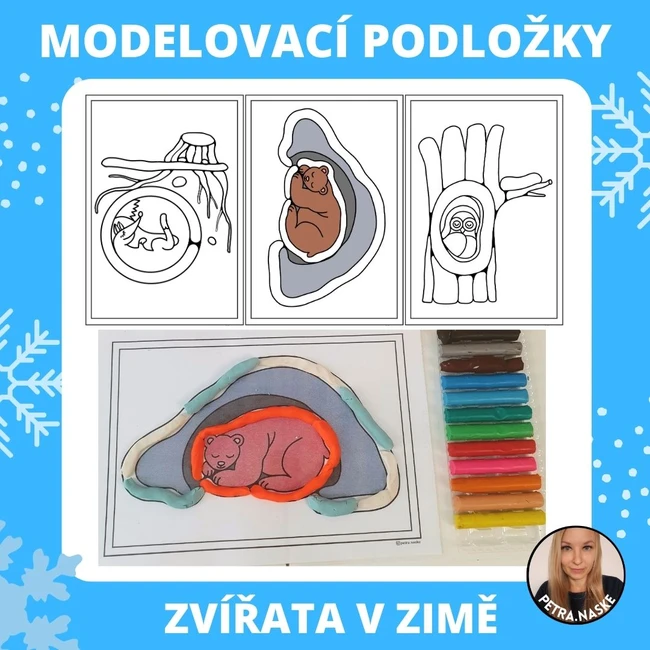 Zvířata v zimě - modelovací podložky (omalovánky)