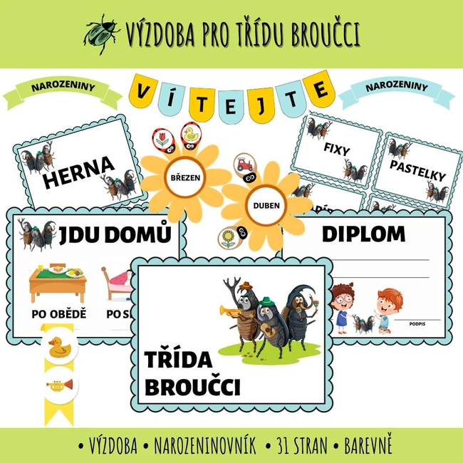 Výzdoba a narozeninovník - třída Broučci, Broučkové, Broučínci