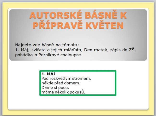 Autorské básně k přípravě květen