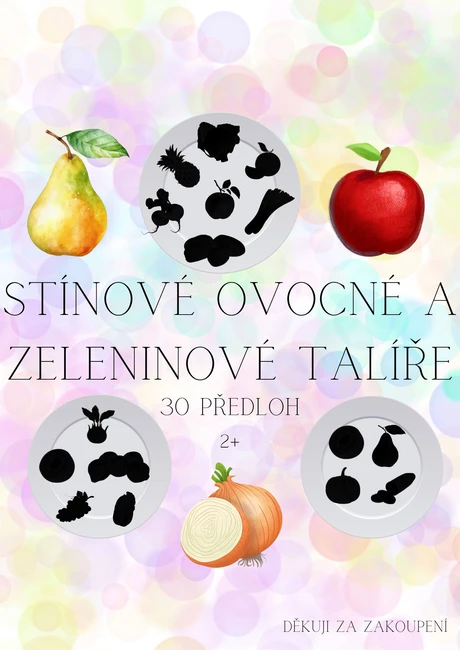 Stínové ovocné a zeleninové talíře - 30 obrázků k procvičování zrakového vnímání
