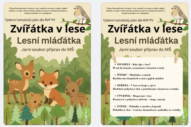 Zvířátka v lese - les: mláďata (jaro)