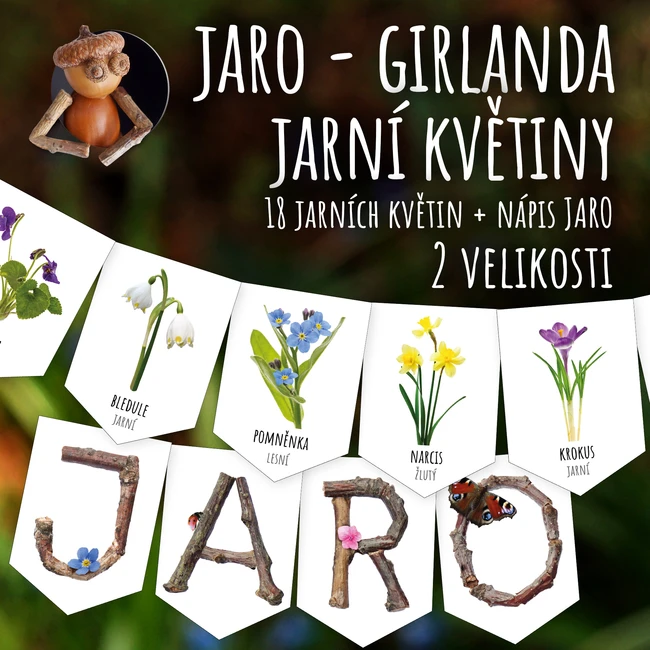 Jarní květiny - Girlanda s nápisem JARO