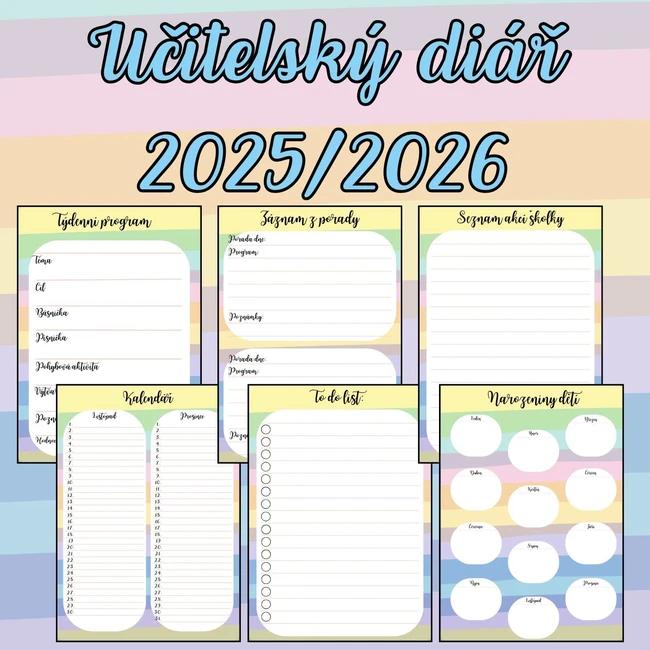 Učitelský diář 2025/2026 - Zápisník 25/26 pro učitelky MŠ - barevný