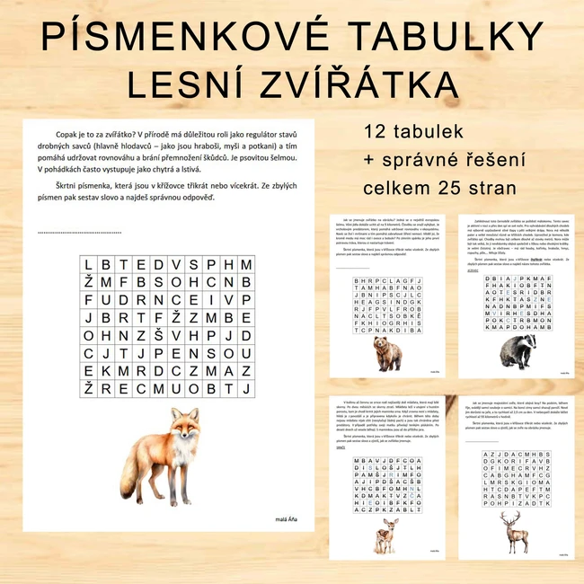 PÍSMENKOVÉ TABULKY - LESNÍ ZVÍŘÁTKA