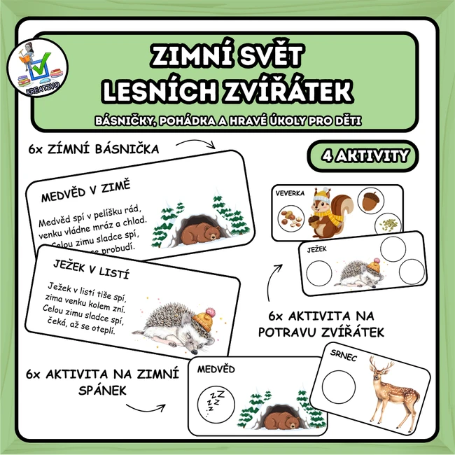 Zimní svět lesních zvířátek - Básničky, pohádka a hravé úkoly pro děti