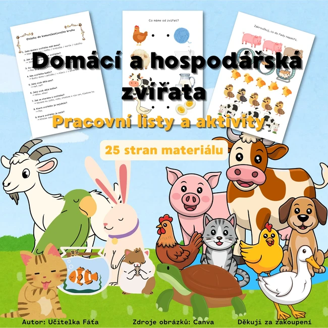 Domácí a hospodářská zvířátka - Soubor pracovních listů a aktivit pro děti v MŠ