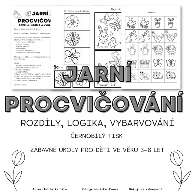 JARNÍ PROCVIČOVÁNÍ - soubor pracovních listů (Černobílý tisk)