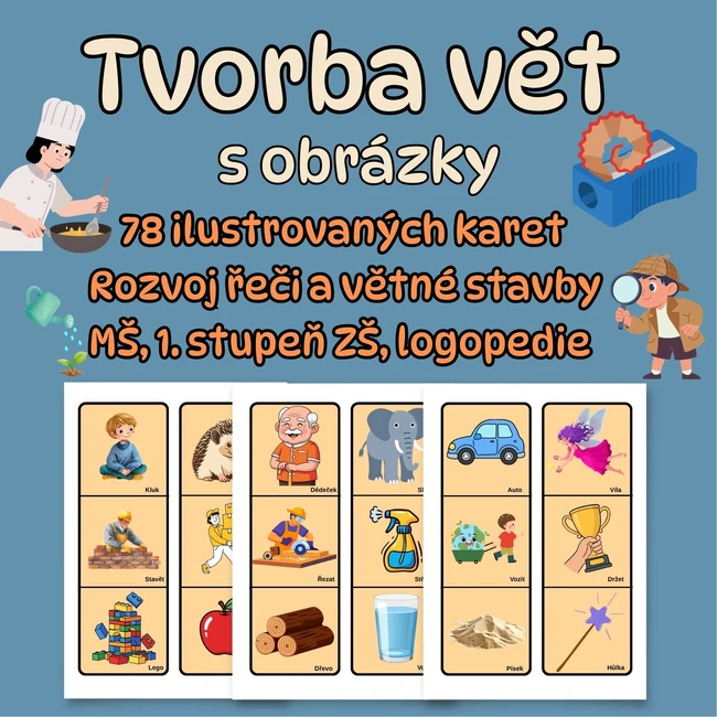 Tvorba vět s obrázky (78 karet)