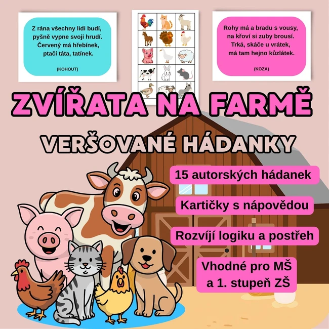 ZVÍŘATA NA FARMĚ - VERŠOVANÉ HÁDANKY