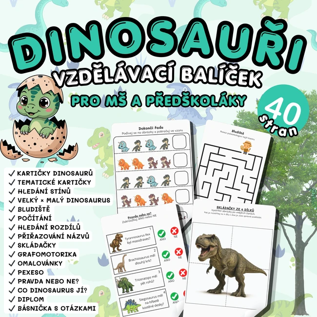 Dinosauři – vzdělávací balíček pro MŠ a předškoláky