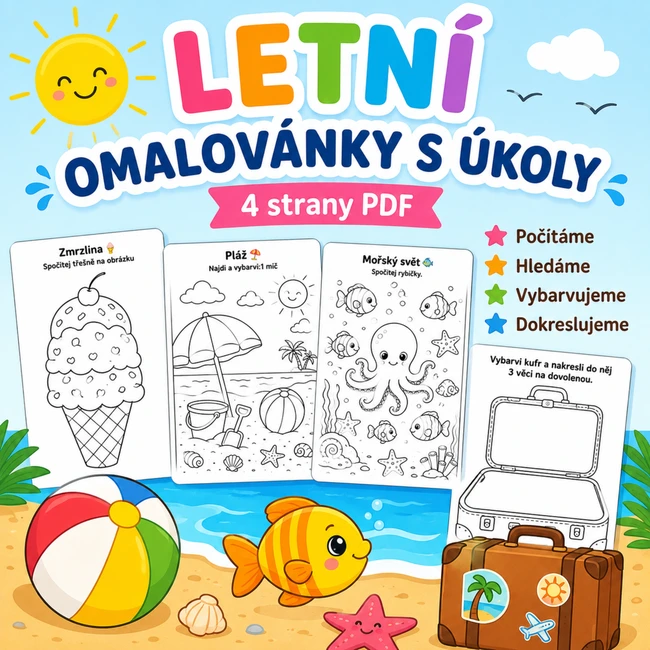 Letní omalovánky s úkoly