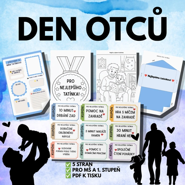 💙 Den otců – kupóny, medaile, omalovánka a dárek pro tatínka