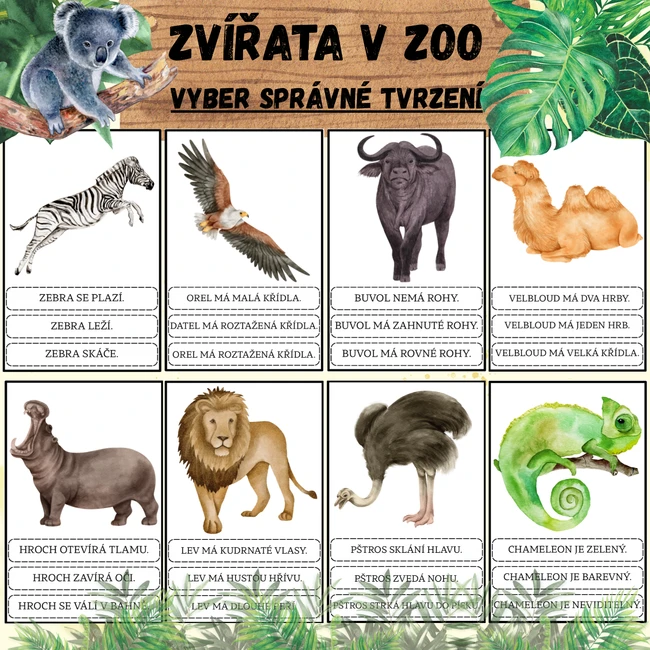 ZVÍŘATA V ZOO - VYBER SPRÁVNÉ TVRZENÍ