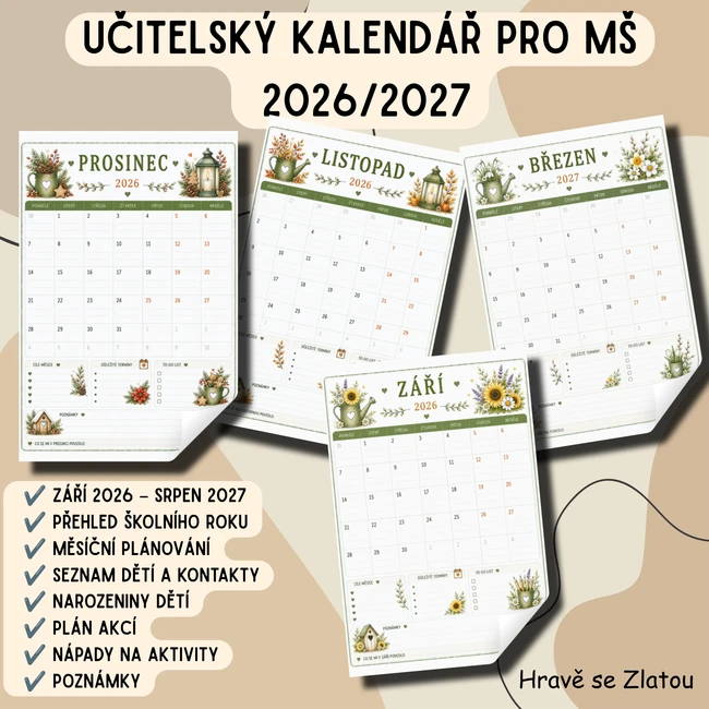 Učitelský kalendář pro MŠ 2026/2027 | Plánovač učitelky mateřské školy
