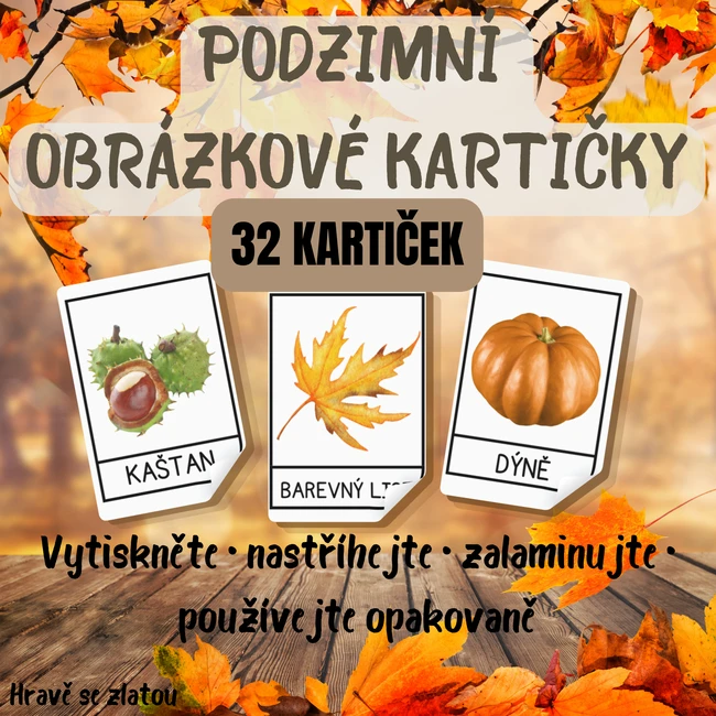 Podzimní obrázkové kartičky – 32 kartiček