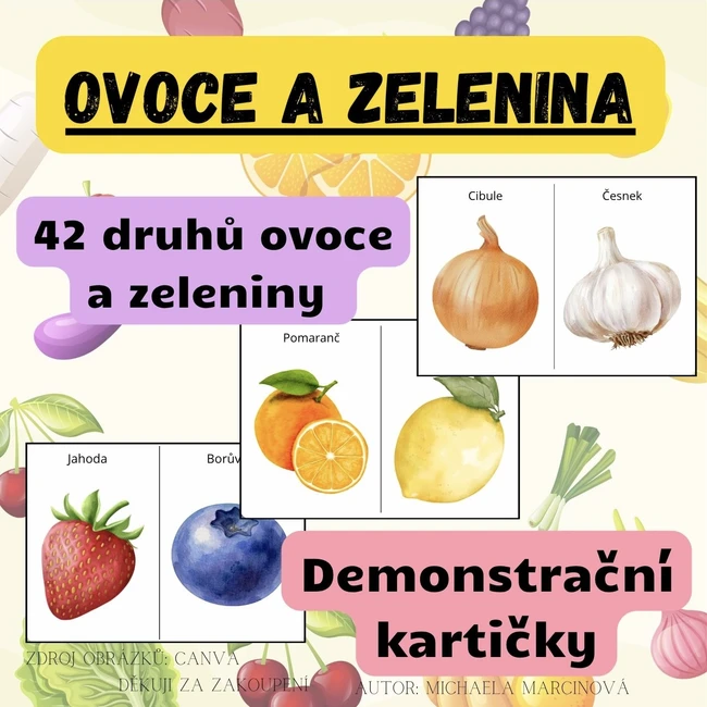 Ovoce a zelenina - Výukové / Demonstrační kartičky