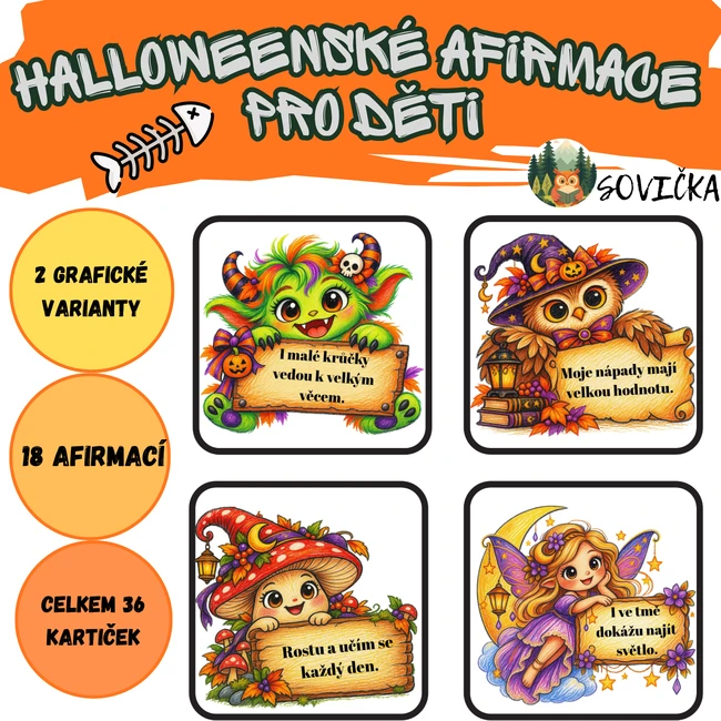 👻 HALLOWEENSKÉ AFIRMACE PRO DĚTI | 18 AFIRMACÍ VE 2 GRAFICKÝCH VARIANTÁCH🎃