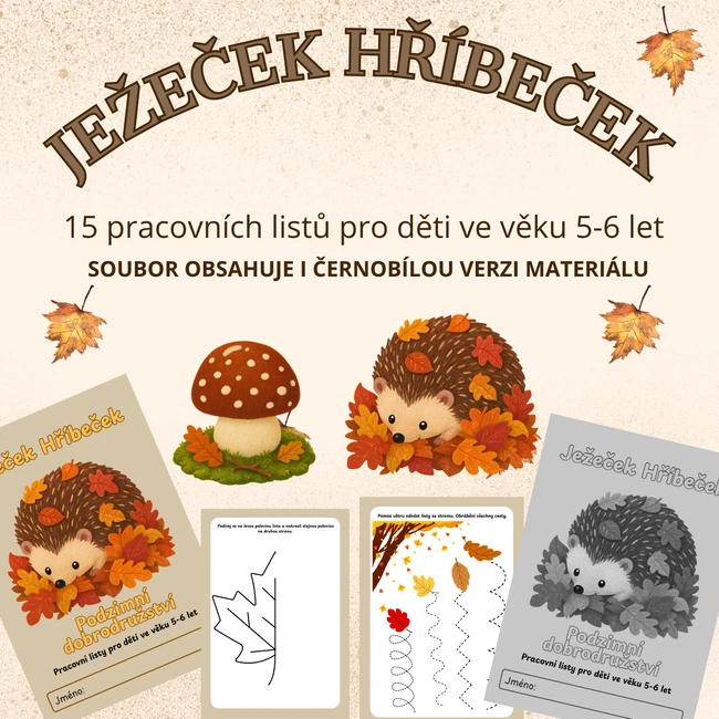 Ježeček Hříbeček - podzimní pracovní listy 
