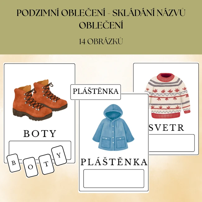 Podzimní oblečení - slova a písmena 