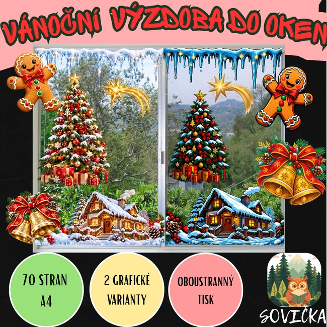 🎄 VÁNOČNÍ VÝZDOBA DO OKEN – 70 STRAN A4 | 2 GRAFICKÉ STYLY 🎅❄️