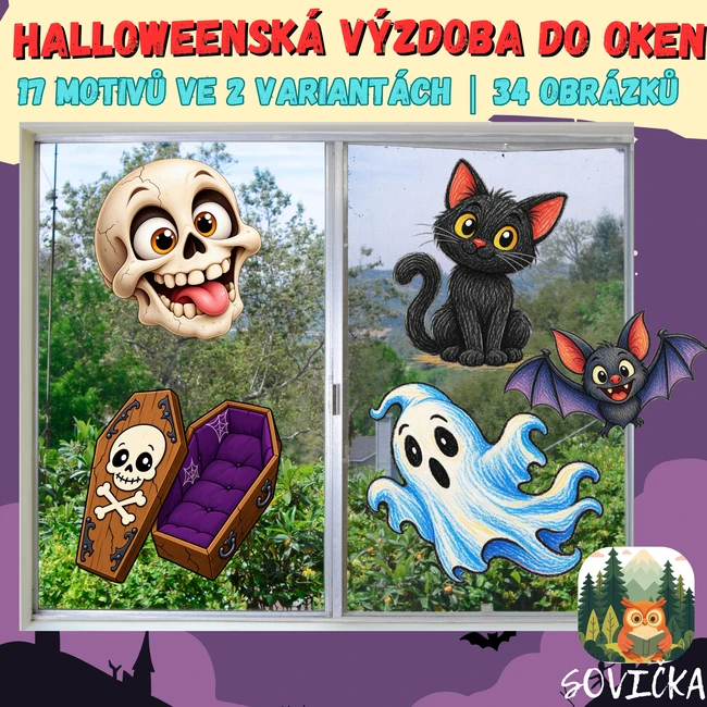 HALLOWEENSKÁ VÝZDOBA DO OKEN – 17 MOTIVŮ VE 2 VARIANTÁCH | 34 OBRÁZKŮ