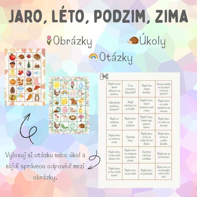 Obrázky, otázky, úkoly - Jaro, léto, podzim, zima
