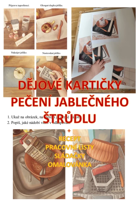 Dějové kartičky: pečení jablečného štrůdlu